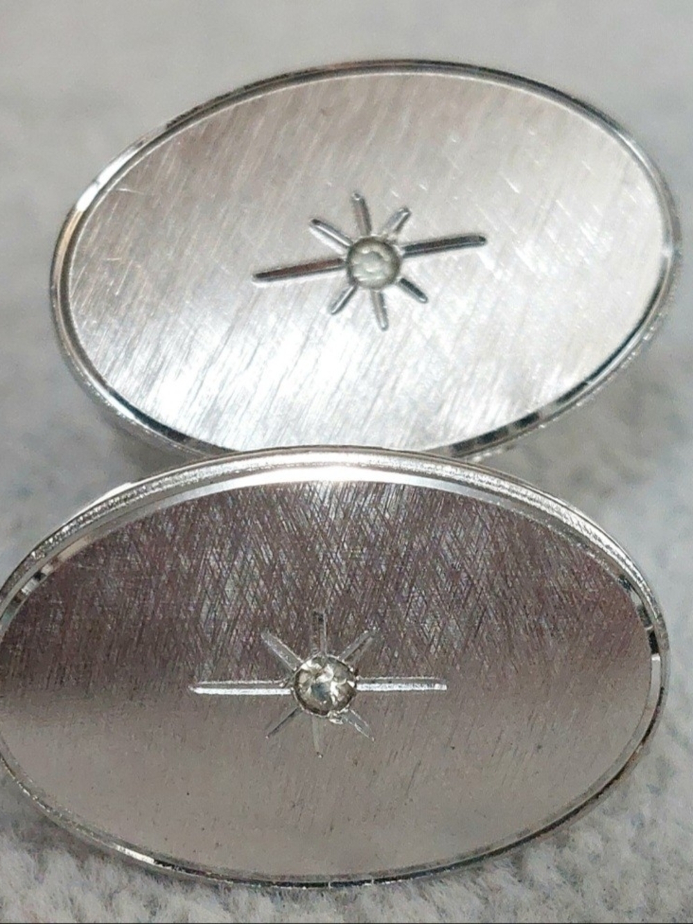 Anson Signed Silver Tone Oval Toggle Cufflinks Starburst Clear Stone -  Jewelry